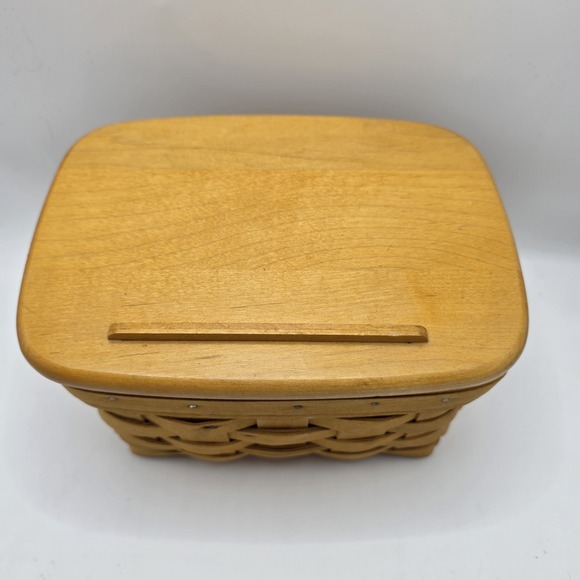 Vintage Longaberger Woodcrafts Rectangular Basket with Wooden Lid Handwoven - Picture 2 of 8